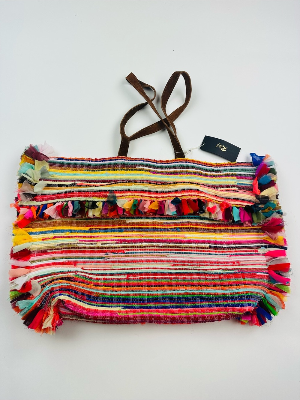 Raj Colorful Woven Tote Bag Made in India Leather Handles - Picture 6 of 15